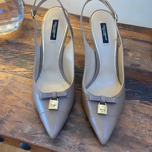DOLCE & GABBANA Taupe Leather Slingback Heels 8.5/38.5